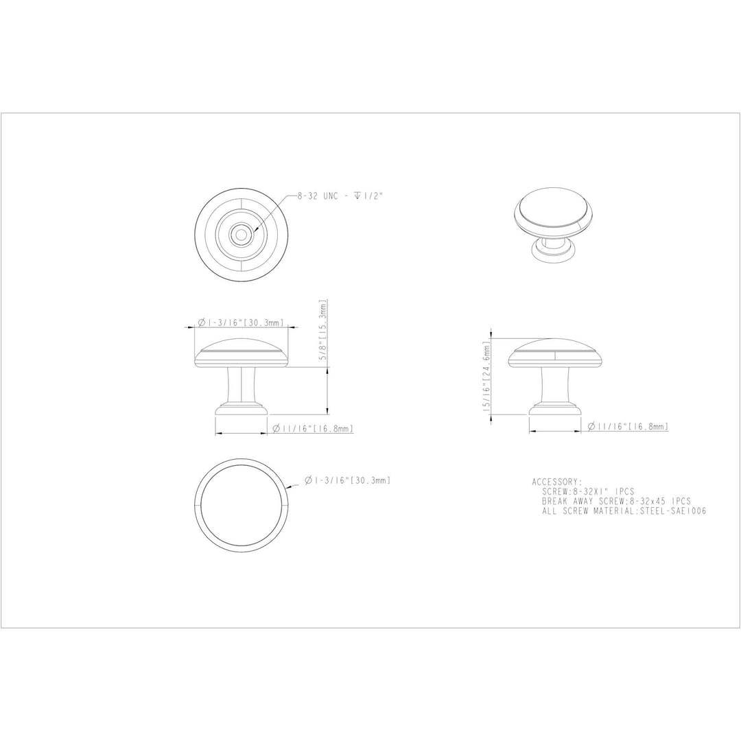 Elements - 1-3/16" Gatsby Cabinet Mushroom Knob - Ring