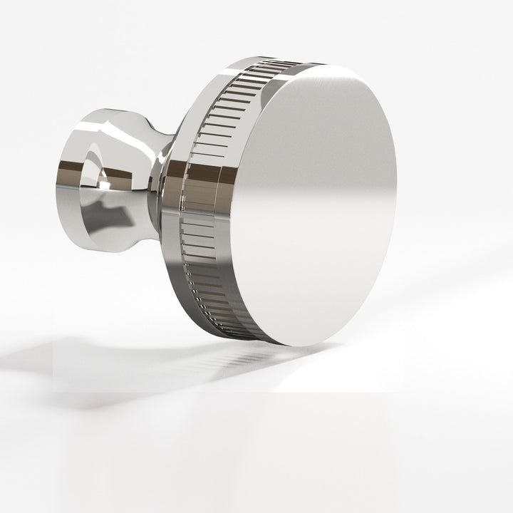 Colonial Bronze 585 Round coined sandwich Cabinet Knob in Polished Nickel
