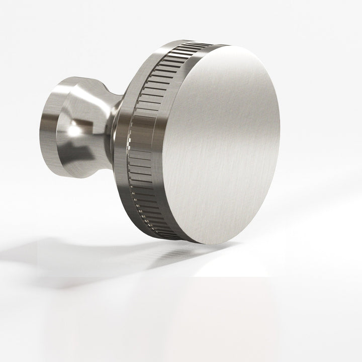 Colonial Bronze 585 Round coined sandwich Cabinet Knob in Satin Nickel