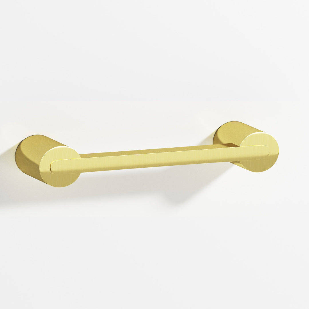 Colonial Bronze 1332 Rectangular Cabinet Pull fully encapsulated by round posts in Unlacquered Polished Brass