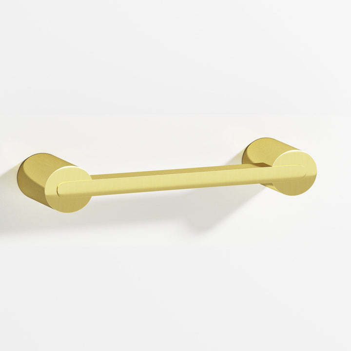 Colonial Bronze 1332 Rectangular Cabinet Pull fully encapsulated by round posts in Unlacquered Polished Brass