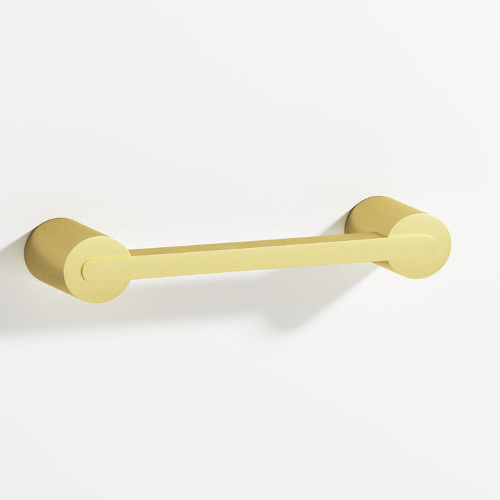 Colonial Bronze 1332 Rectangular Cabinet Pull fully encapsulated by round posts in Matte Satin Brass