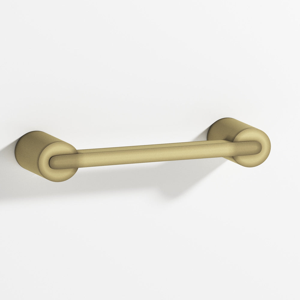 Colonial Bronze 1332 Rectangular Cabinet Pull fully encapsulated by round posts in Matte Antique Satin Brass