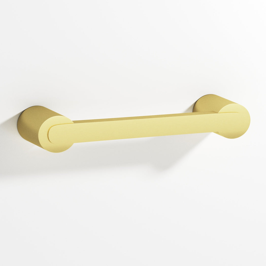 Colonial Bronze 1333 Rectangular Cabinet Pull fully encapsulated by round posts in Matte Satin Brass