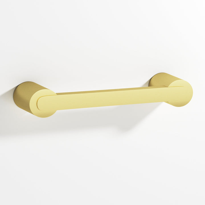 Colonial Bronze 1333 Rectangular Cabinet Pull fully encapsulated by round posts in Matte Satin Brass