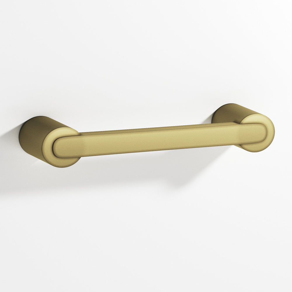 Colonial Bronze 1333 Rectangular Cabinet Pull fully encapsulated by round posts in Matte Antique Satin Brass