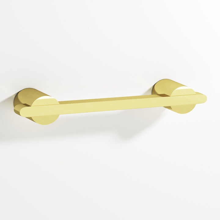 Colonial Bronze 1334 Rectangular Cabinet Pull partially encapsulated by round posts in Unlacquered Polished Brass