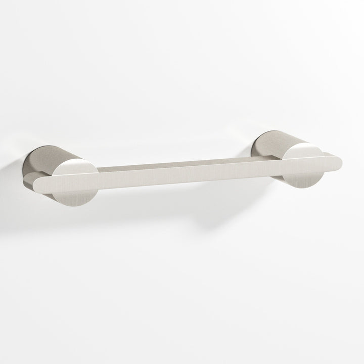 Colonial Bronze 1334 Rectangular Cabinet Pull partially encapsulated by round posts in Satin Nickel