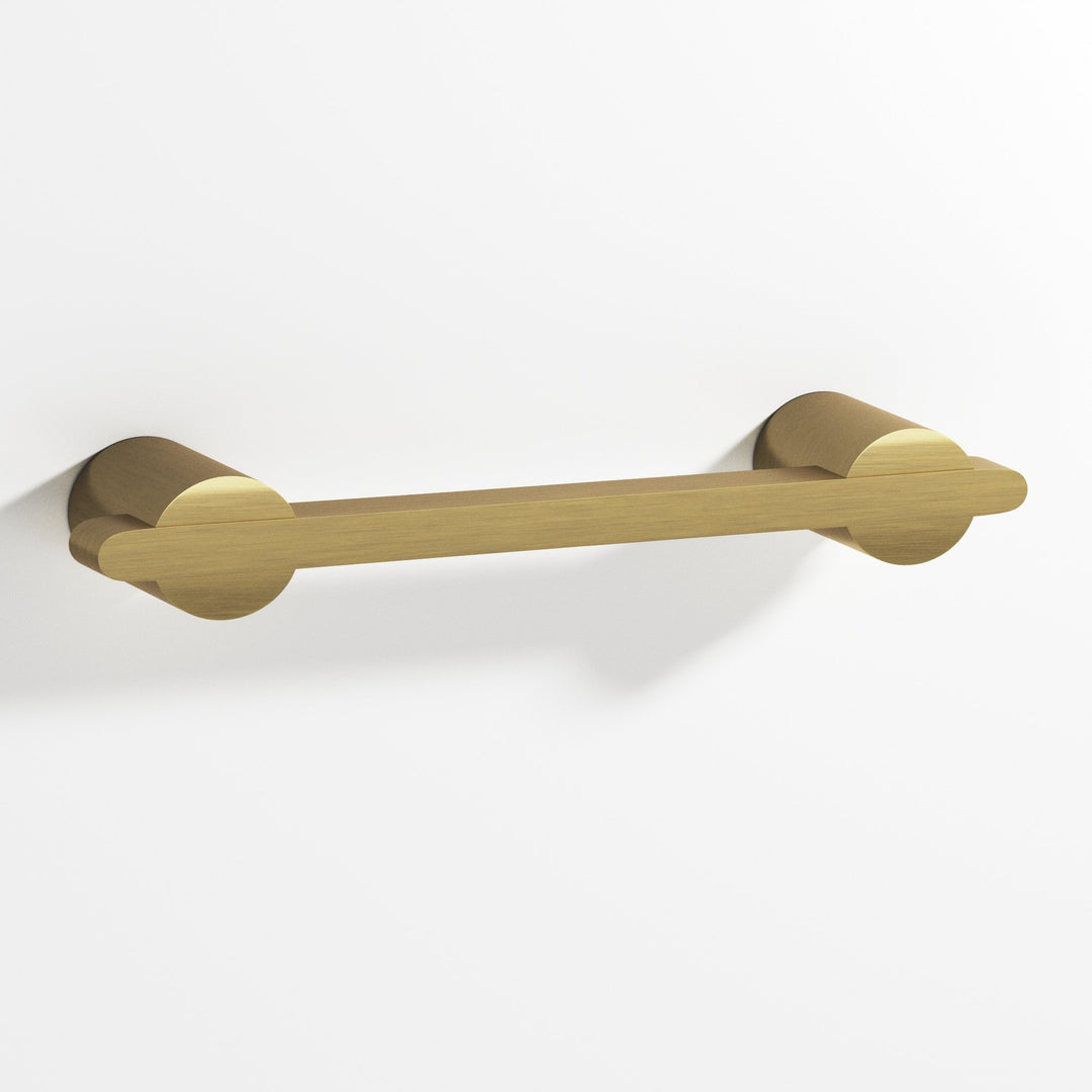 Colonial Bronze 1334 Rectangular Cabinet Pull partially encapsulated by round posts in Antique Brass
