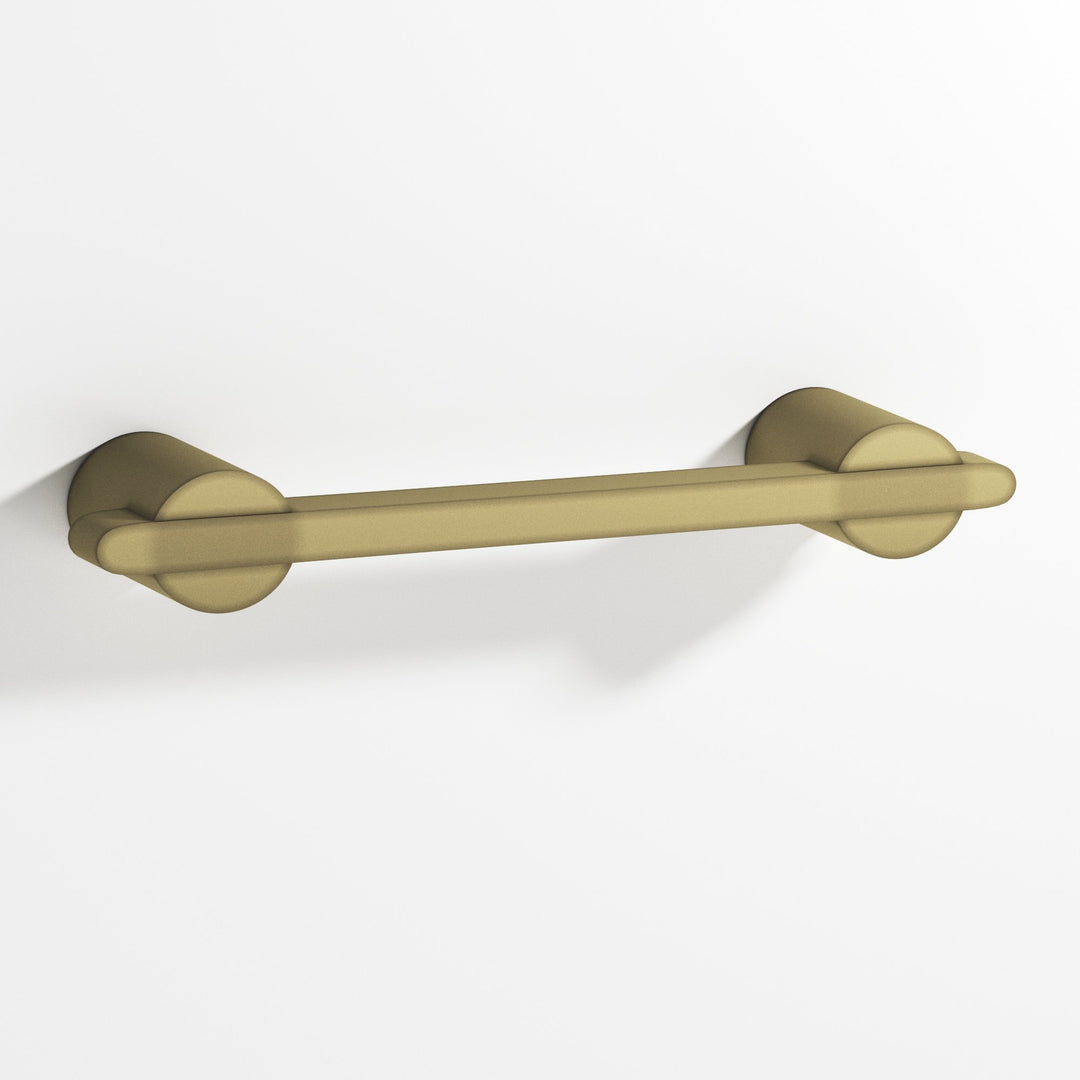 Colonial Bronze 1334 Rectangular Cabinet Pull partially encapsulated by round posts in Matte Antique Satin Brass