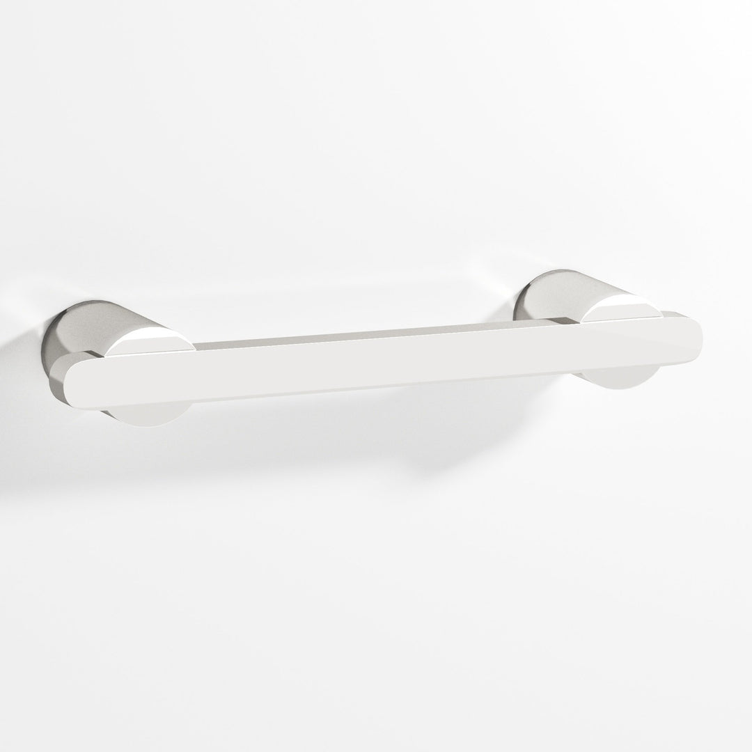 Colonial Bronze 1335 Rectangular Cabinet Pull partially encapsulated by round posts in Polished Nickel