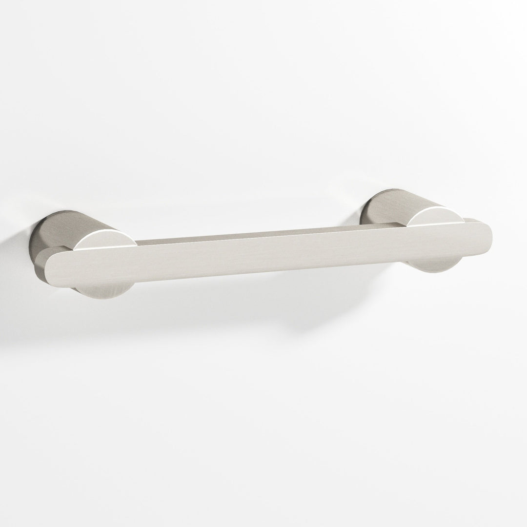 Colonial Bronze 1335 Rectangular Cabinet Pull partially encapsulated by round posts in Satin Nickel