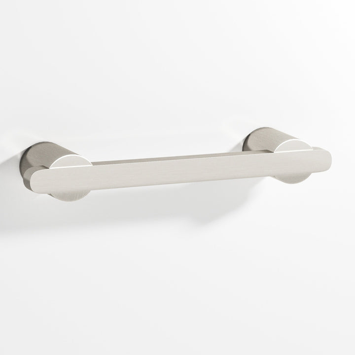 Colonial Bronze 1335 Rectangular Cabinet Pull partially encapsulated by round posts in Satin Nickel