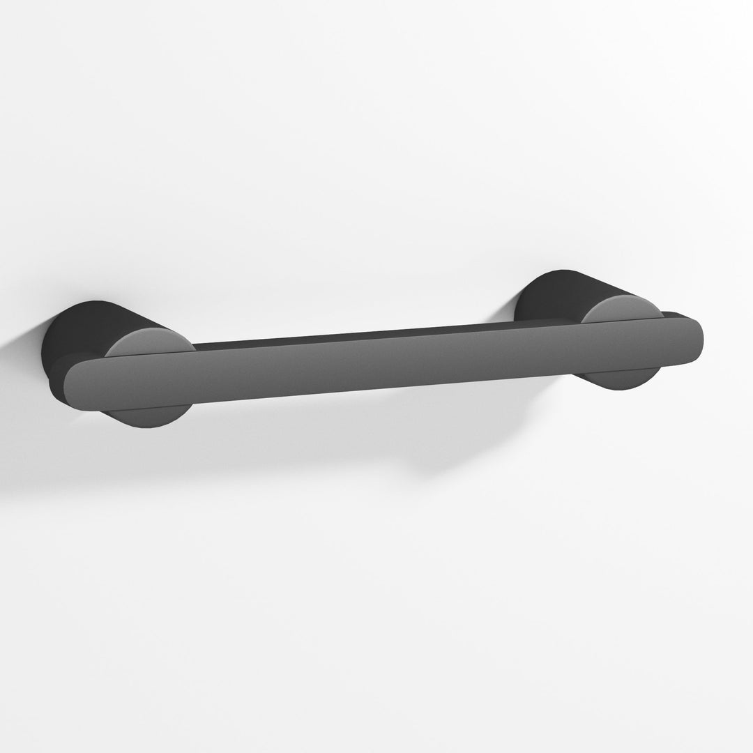 Colonial Bronze 1335 Rectangular Cabinet Pull partially encapsulated by round posts in Matte Graphite