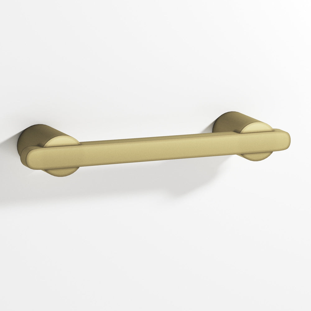 Colonial Bronze 1335 Rectangular Cabinet Pull partially encapsulated by round posts in Matte Antique Satin Brass