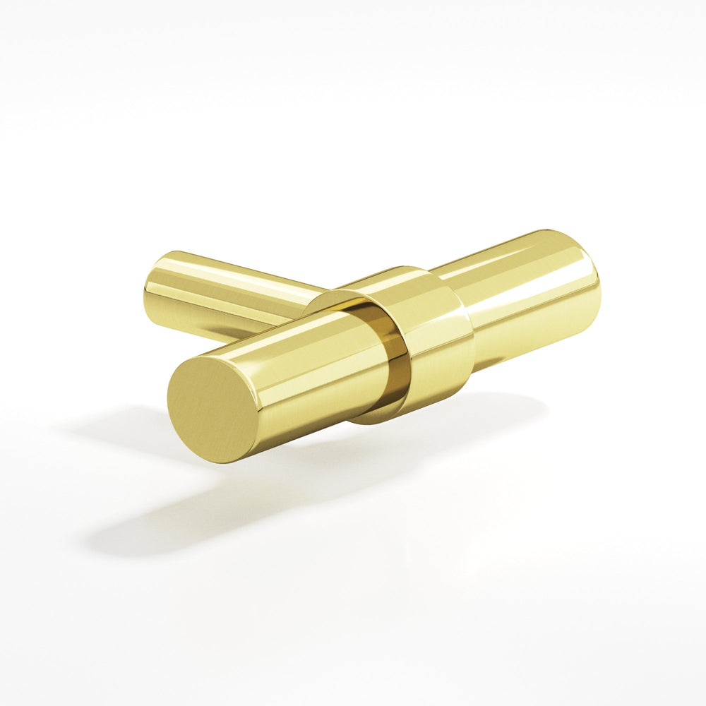 Colonial Bronze 1501 Round collared T Cabinet Knob with straight post in Unlacquered Polished Brass