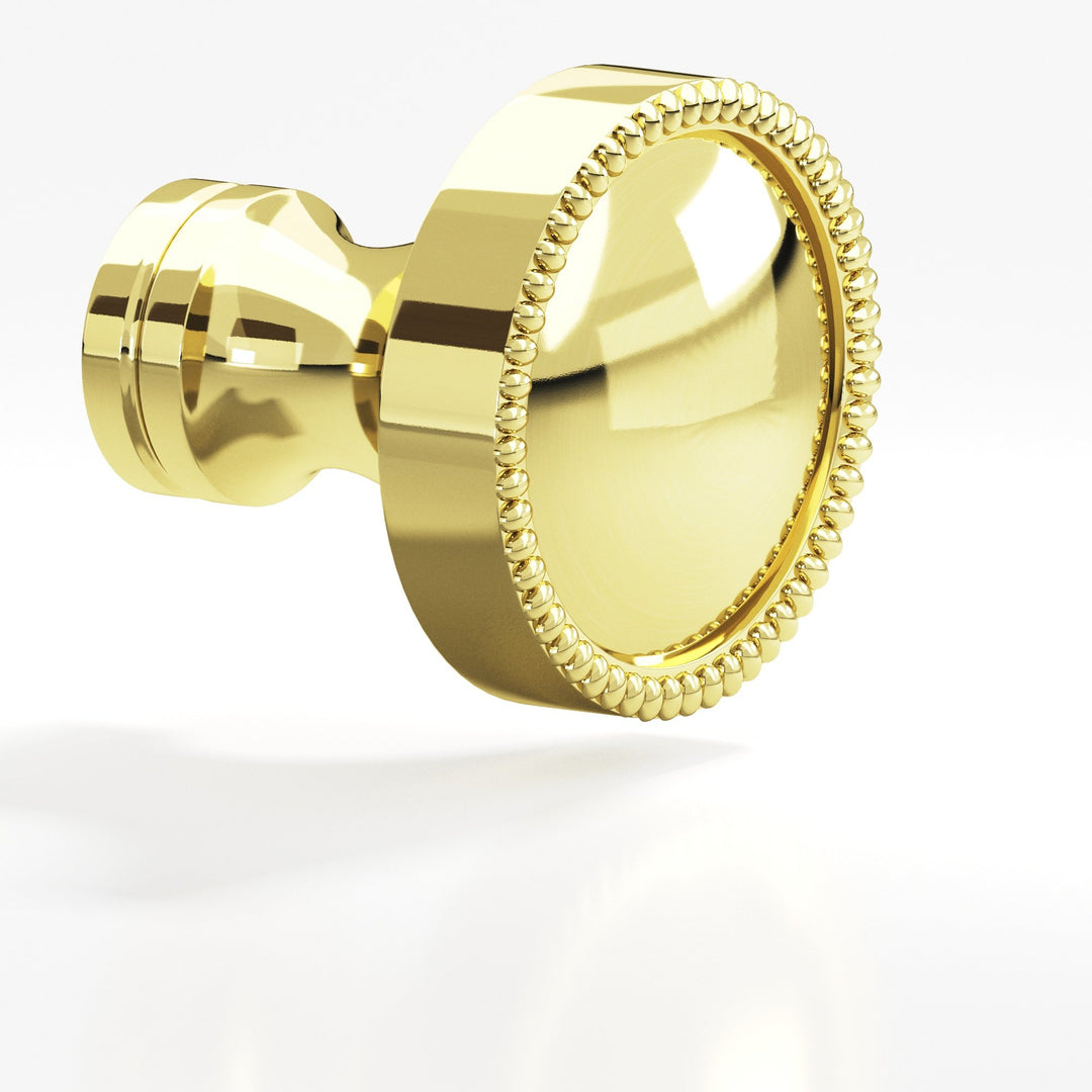 Colonial Bronze 175 Round beaded Cabinet Knob in Unlacquered Polished Brass