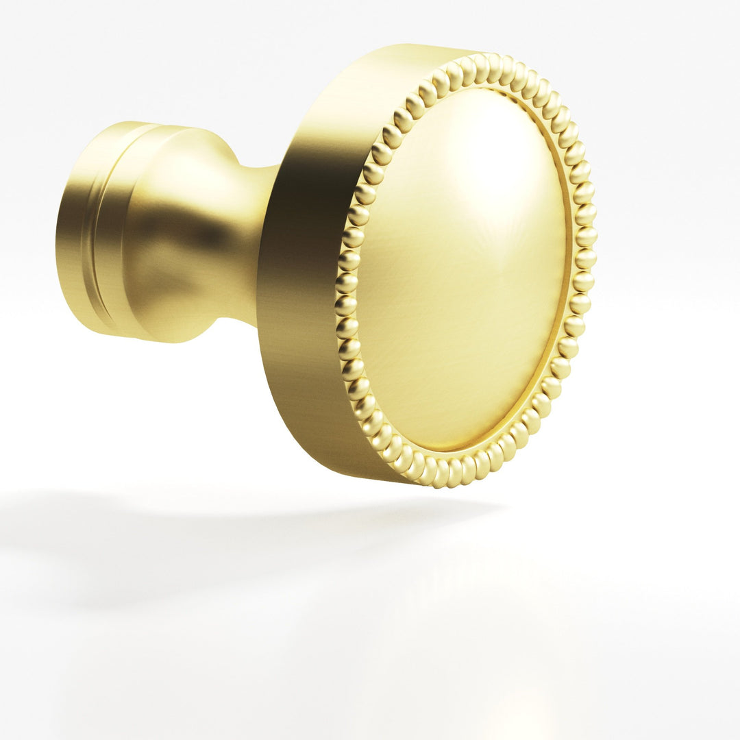 Colonial Bronze 175 Round beaded Cabinet Knob in Matte Satin Brass