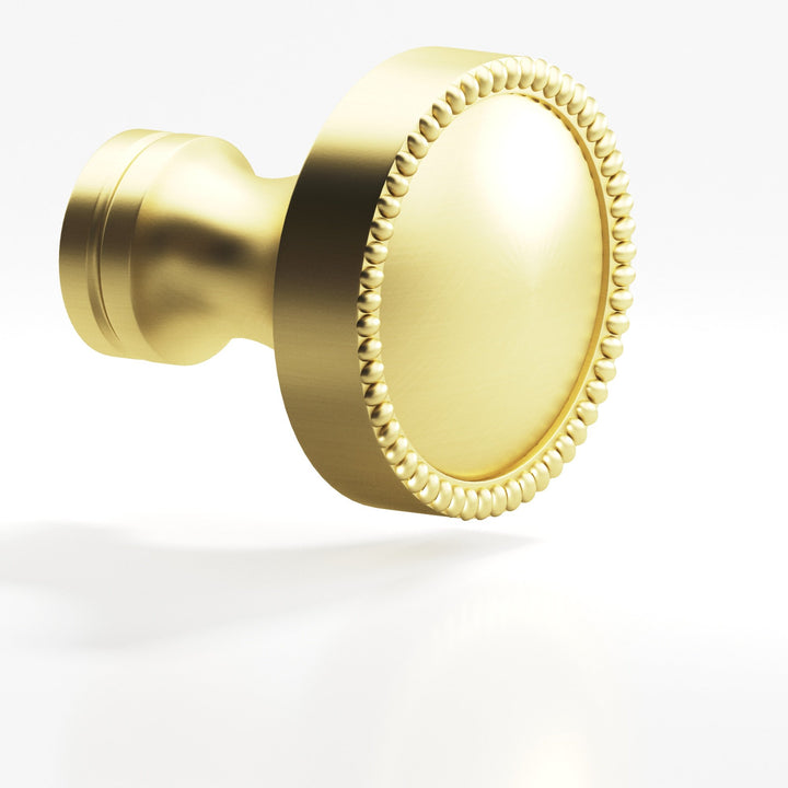 Colonial Bronze 175 Round beaded Cabinet Knob in Matte Satin Brass