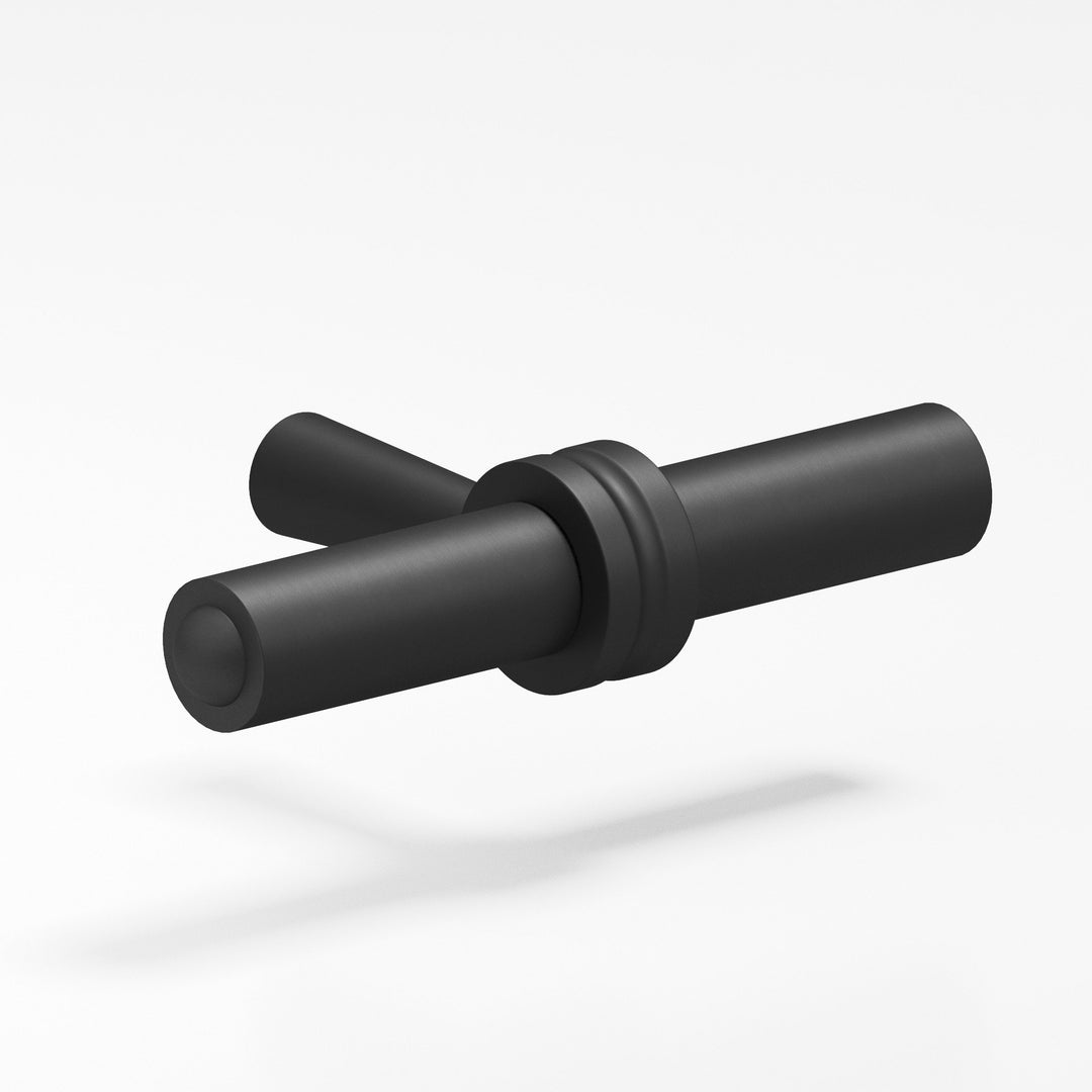 Colonial Bronze 309 Round collared T Cabinet Knob with tapered post in Matte Satin Black