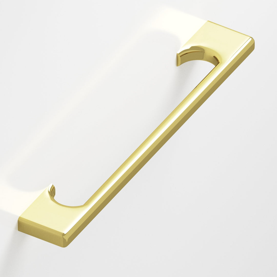 Colonial Bronze 3730 Rectangular Cabinet Pull with radiused edges and rectangular scalloped legs in Unlacquered Polished Brass