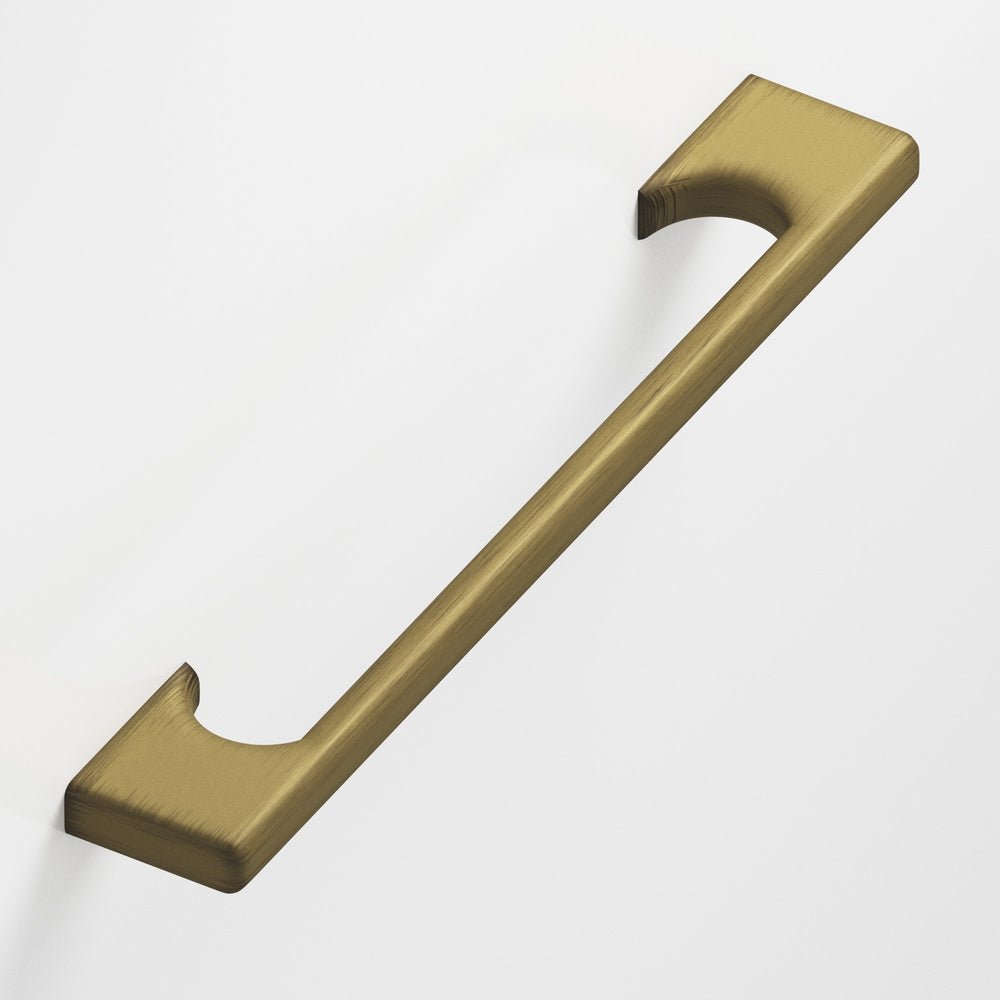 Colonial Bronze 3731 Rectangular Cabinet Pull with radiused edges and rectangular scalloped legs in Matte Antique Satin Brass