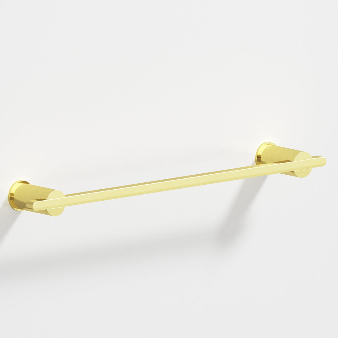 Colonial Bronze 42 Rectangular Towel Bar partially encapsulated by round posts in Unlacquered Polished Brass