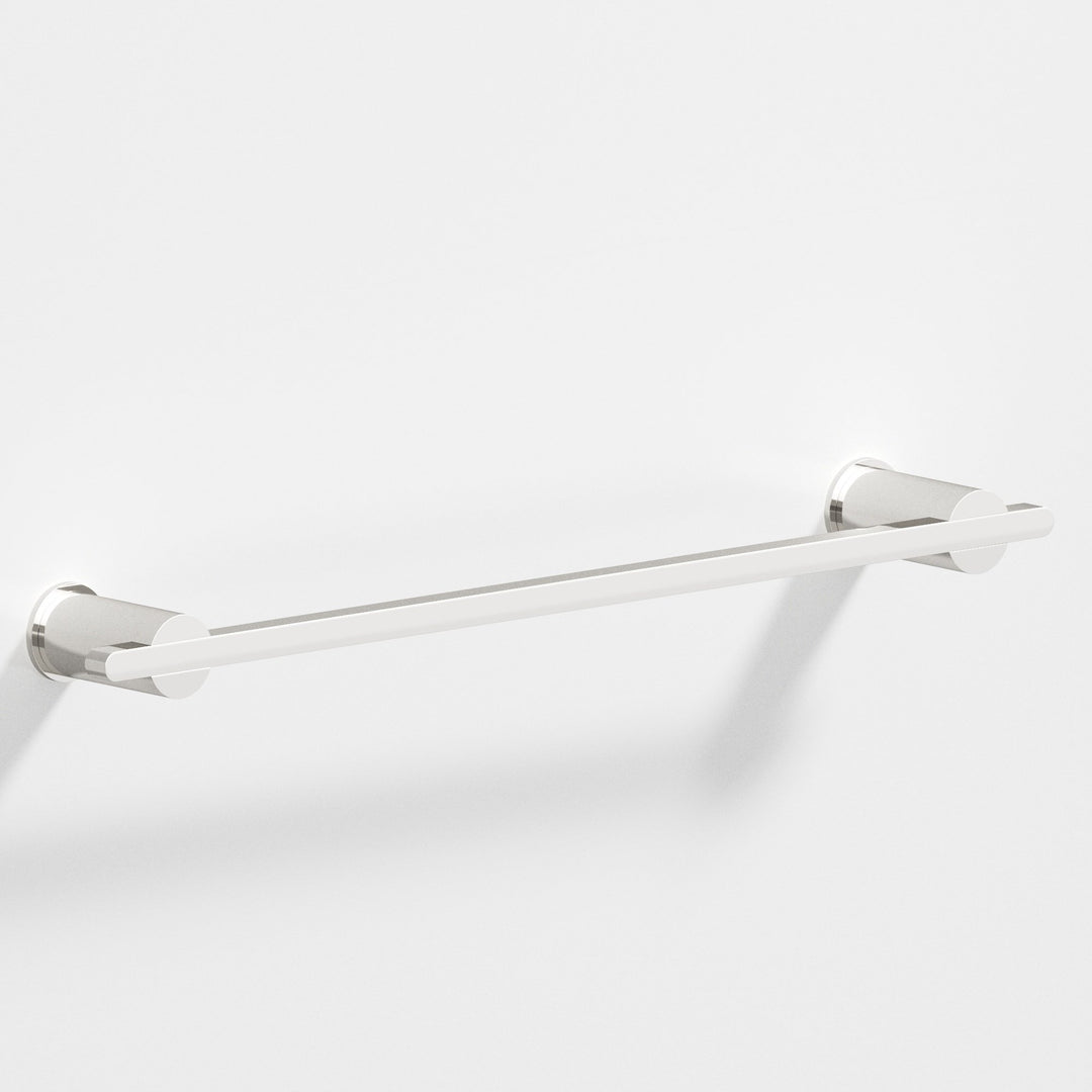 Colonial Bronze 42 Rectangular Towel Bar partially encapsulated by round posts in Polished Nickel