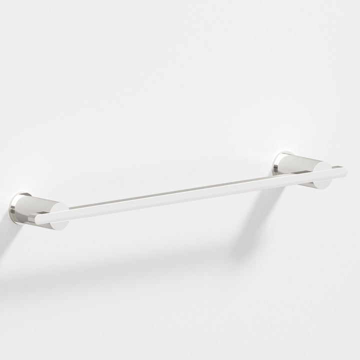 Colonial Bronze 42 Rectangular Towel Bar partially encapsulated by round posts in Polished Nickel