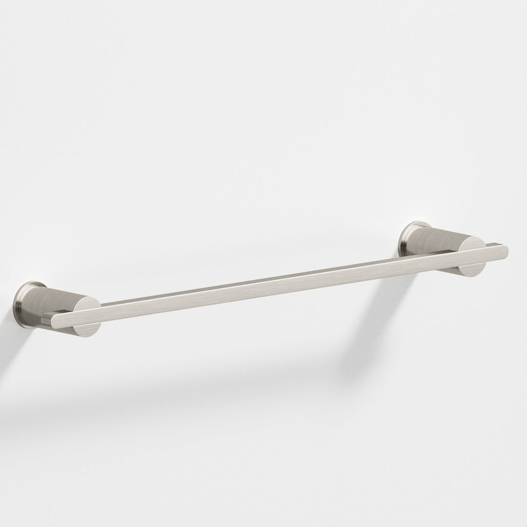 Colonial Bronze 42 Rectangular Towel Bar partially encapsulated by round posts in Satin Nickel
