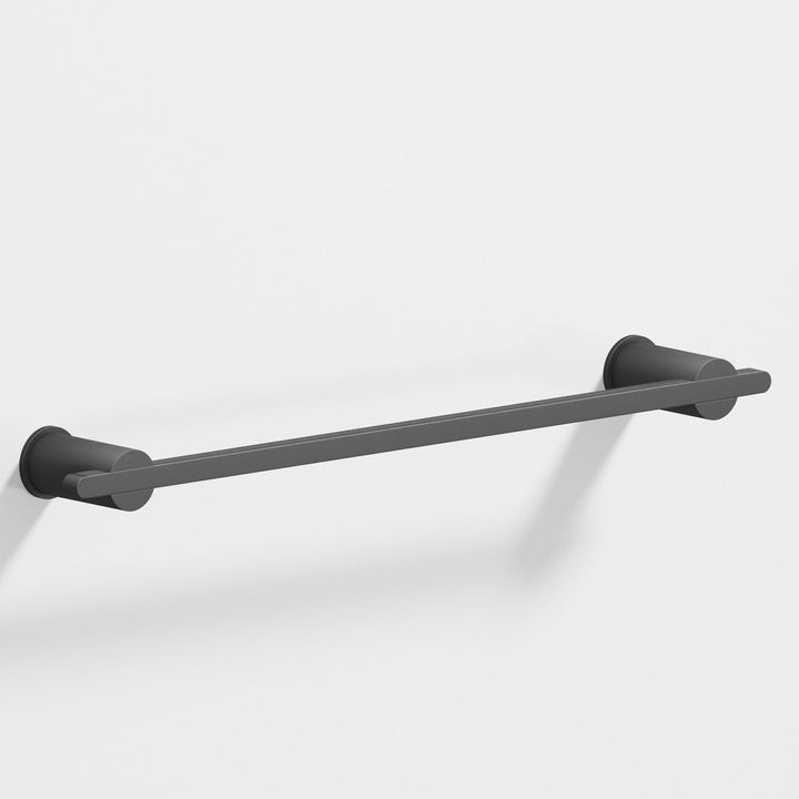 Colonial Bronze 42 Rectangular Towel Bar partially encapsulated by round posts in Matte Graphite