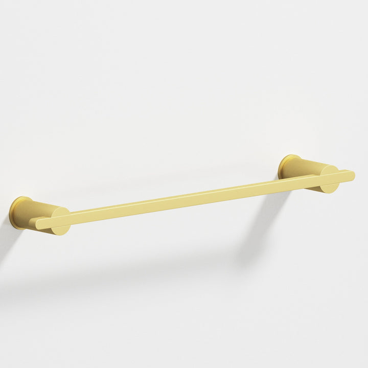 Colonial Bronze 42 Rectangular Towel Bar partially encapsulated by round posts in Matte Satin Brass