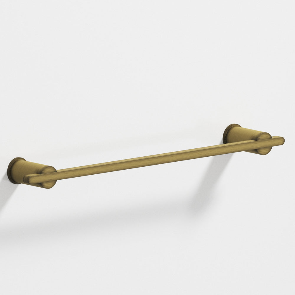 Colonial Bronze 42 Rectangular Towel Bar partially encapsulated by round posts in Matte Antique Satin Brass