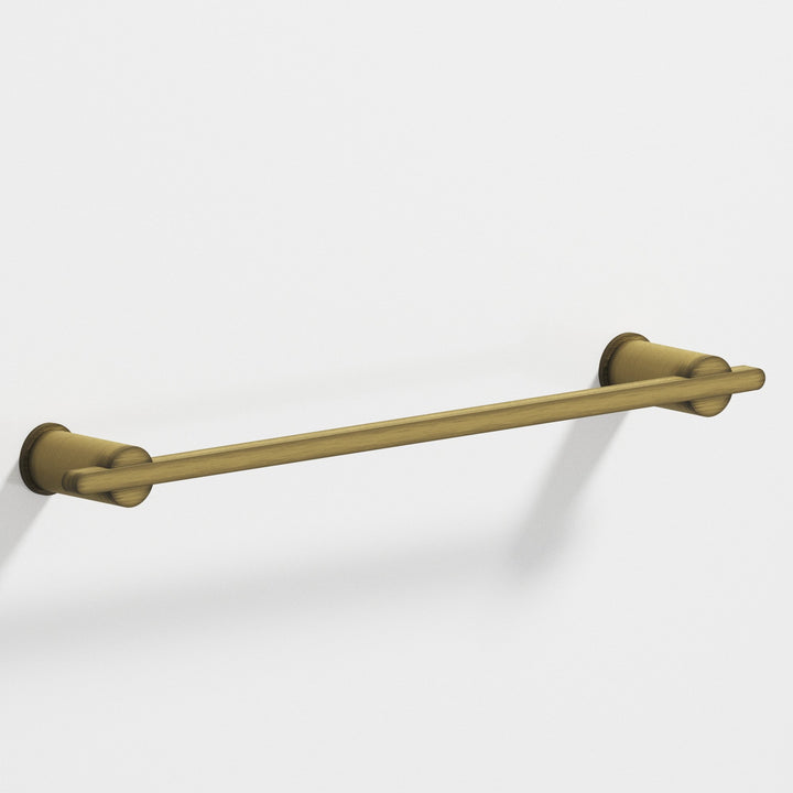 Colonial Bronze 42 Rectangular Towel Bar partially encapsulated by round posts in Matte Antique Satin Brass
