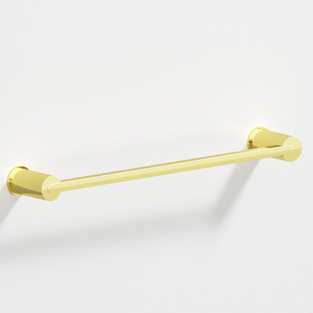 Colonial Bronze 43 Rectangular Towel Bar fully encapsulated by round posts in Unlacquered Polished Brass