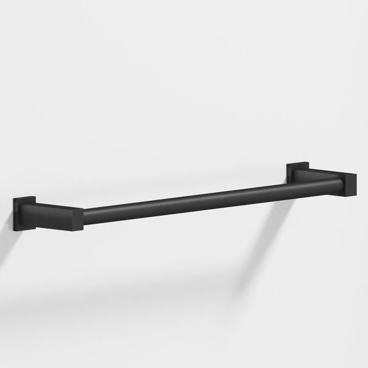 Colonial Bronze 45 Round Towel Bar fully encapsulated by rectangular posts in Matte Satin Black