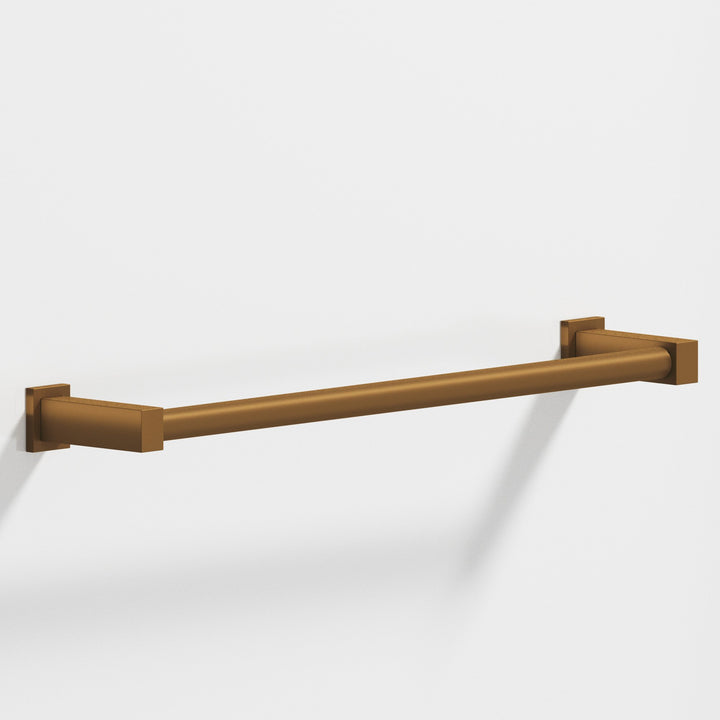 Colonial Bronze 45 Round Towel Bar fully encapsulated by rectangular posts in Matte Light Statuary Bronze