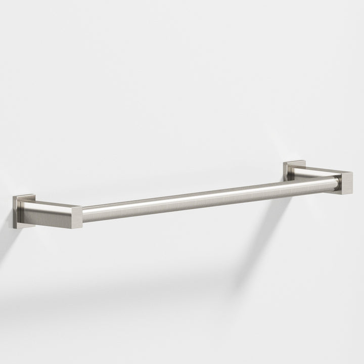 Colonial Bronze 45 Round Towel Bar fully encapsulated by rectangular posts in Satin Nickel