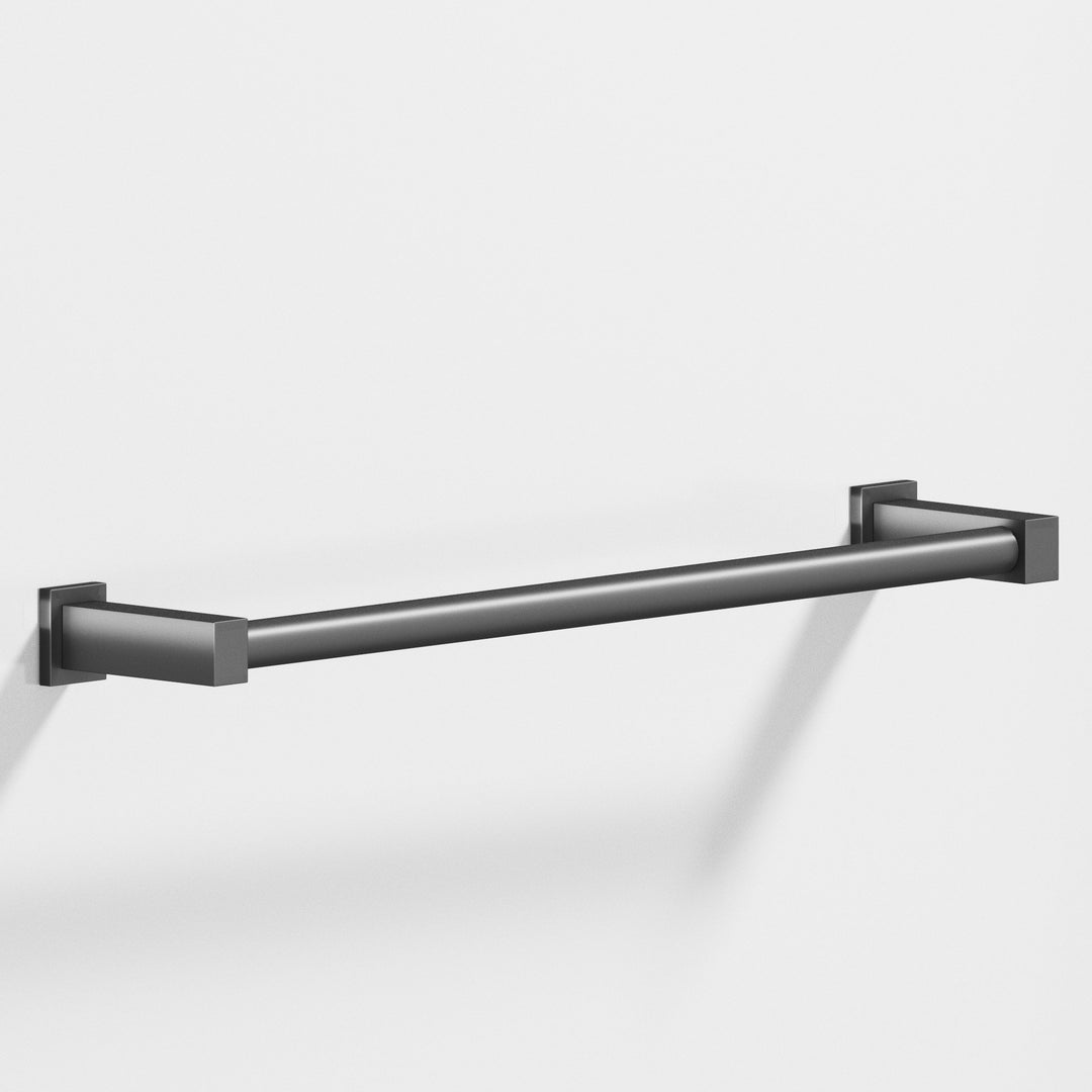 Colonial Bronze 45 Round Towel Bar fully encapsulated by rectangular posts in Matte Graphite