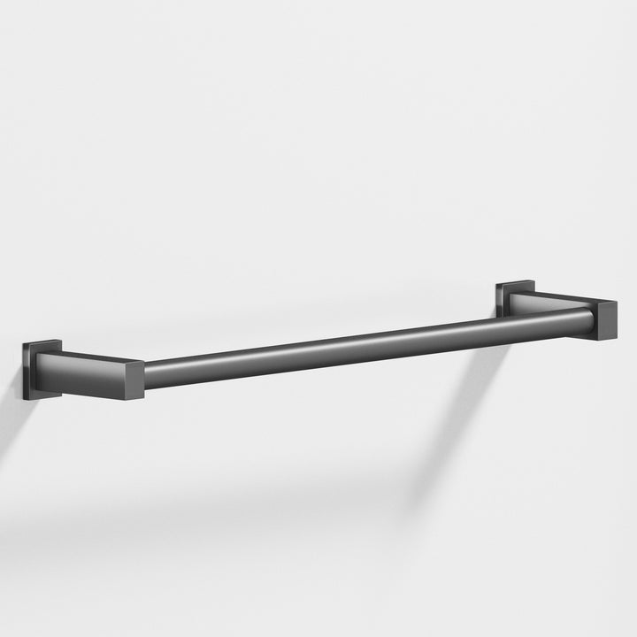 Colonial Bronze 45 Round Towel Bar fully encapsulated by rectangular posts in Matte Graphite