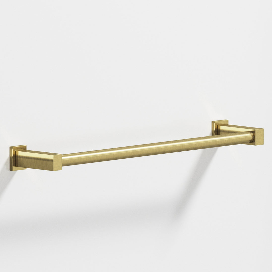 Colonial Bronze 45 Round Towel Bar fully encapsulated by rectangular posts in Antique Brass
