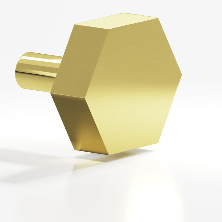 Colonial Bronze 532 Hexagonal Cabinet Knob with straight post in Unlacquered Polished Brass
