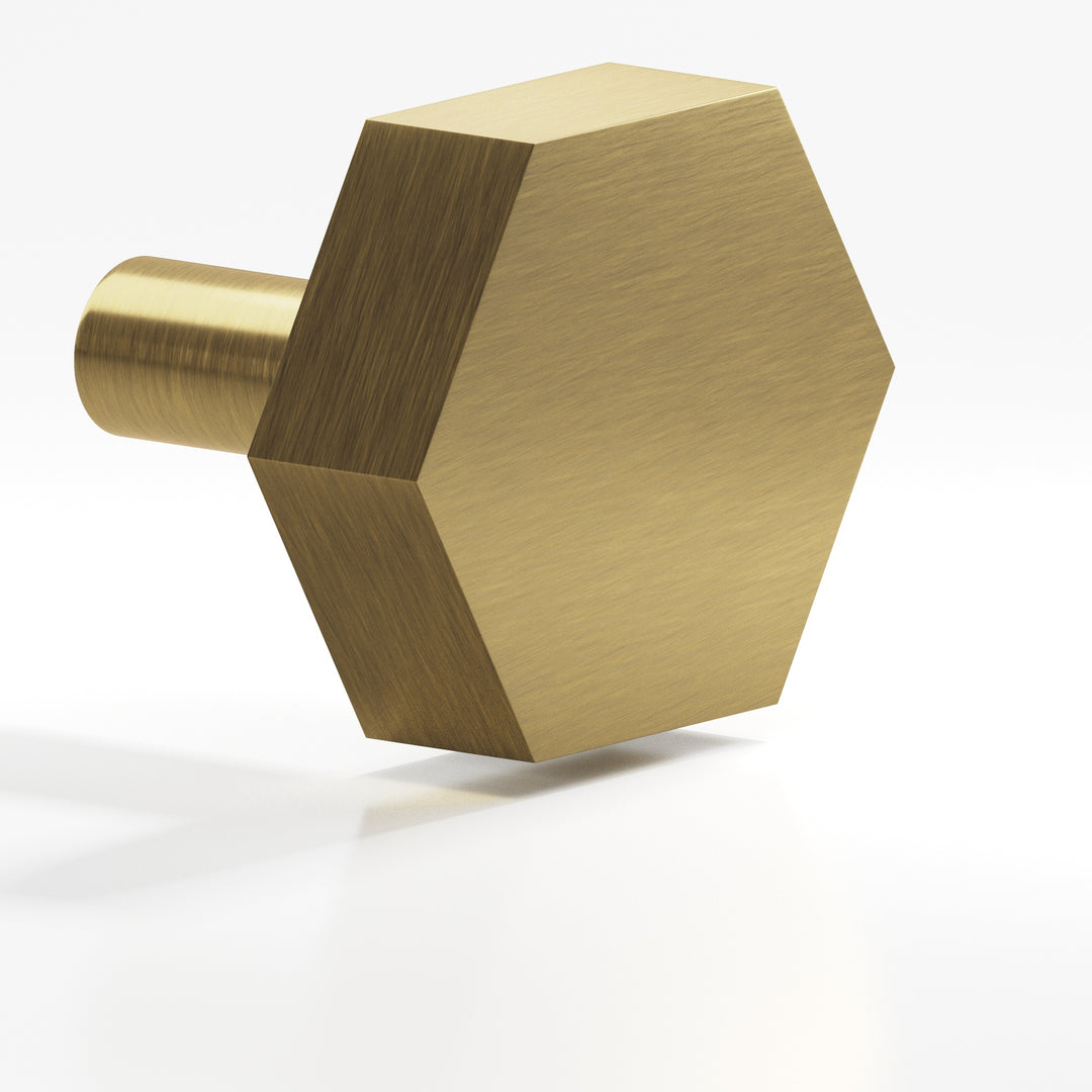 Colonial Bronze 530 Hexagonal Cabinet Knob with straight post in Antique Brass