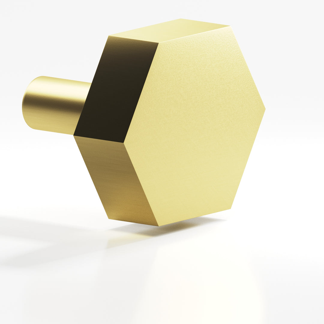 Colonial Bronze 532 Hexagonal Cabinet Knob with straight post in Matte Satin Brass