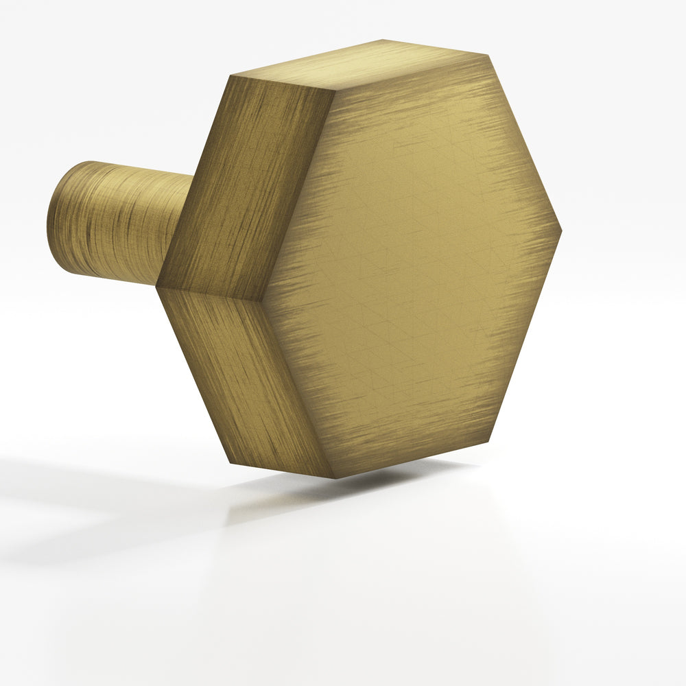 Colonial Bronze 531 Hexagonal Cabinet Knob with straight post in Matte Antique Satin Brass