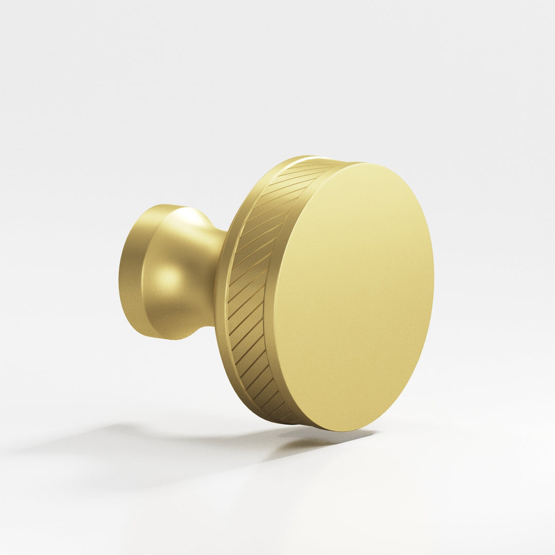 Colonial Bronze 577 Round single-knurled sandwich Cabinet Knob in Matte Satin Brass