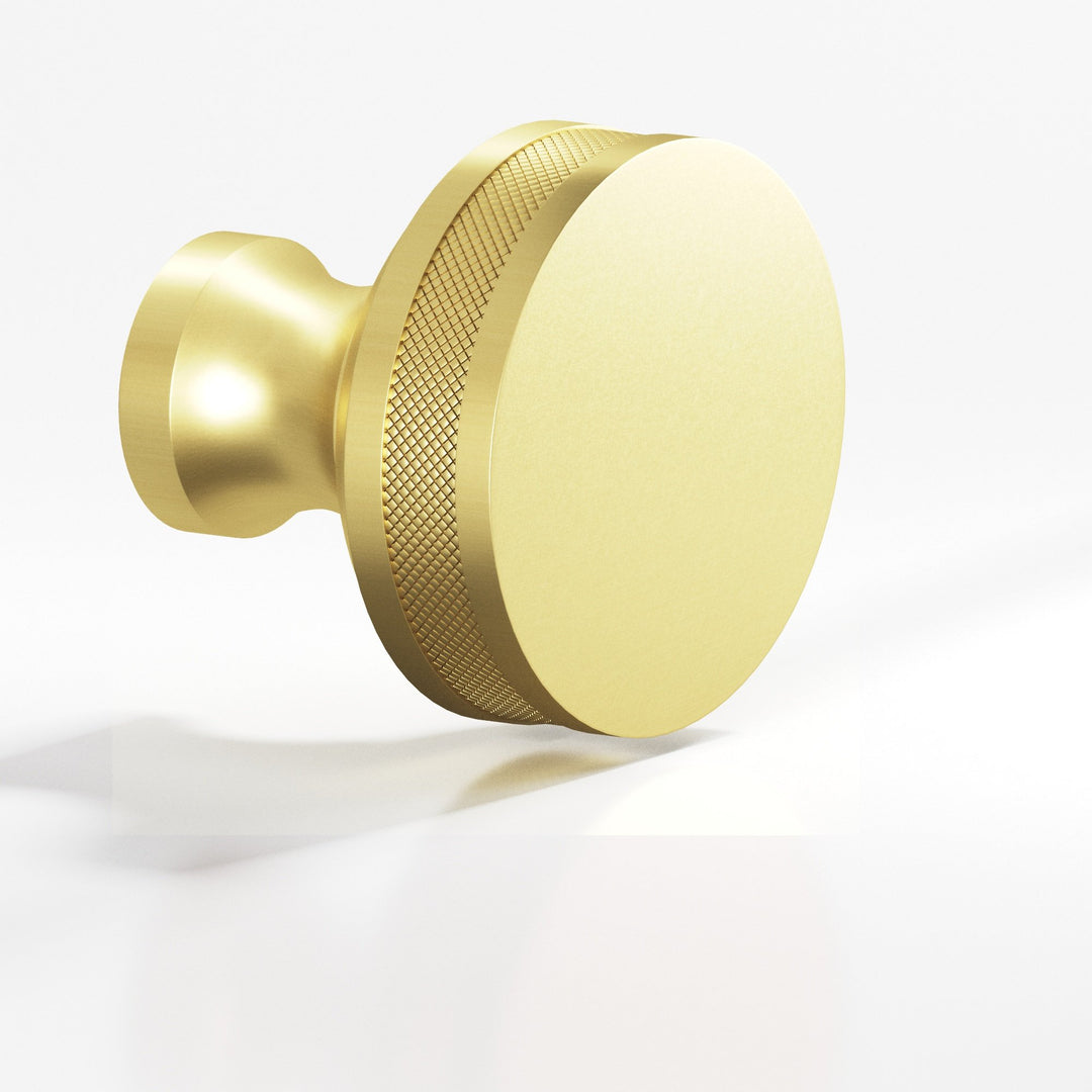 Colonial Bronze 588 Round diamond-knurled sandwich Cabinet Knob in Matte Satin Brass