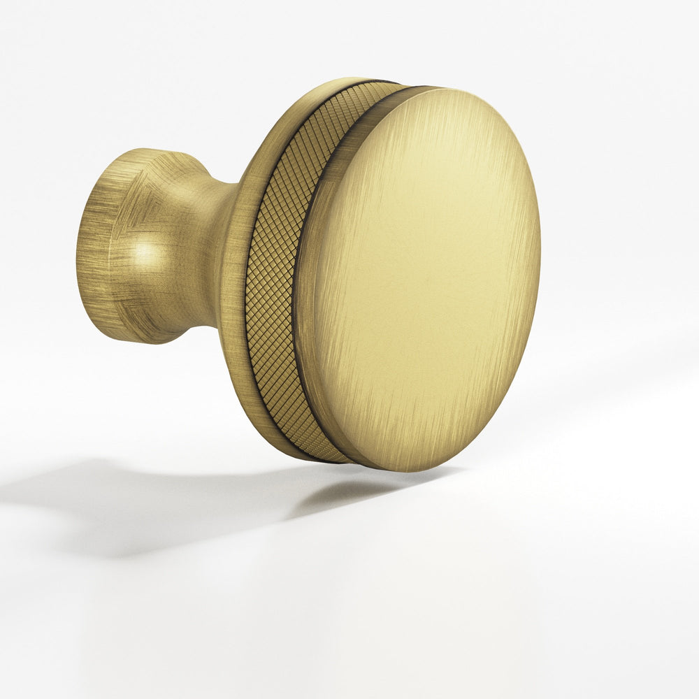 Colonial Bronze 587 Round diamond-knurled sandwich Cabinet Knob in Matte Antique Satin Brass
