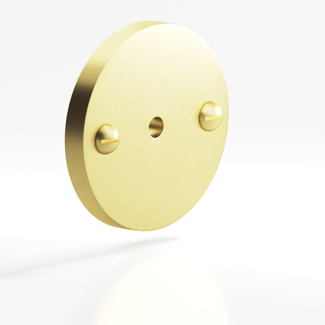 Colonial Bronze 592 Round Backplate with exposed finished screws for use with 8-32 screw in Matte Satin Brass