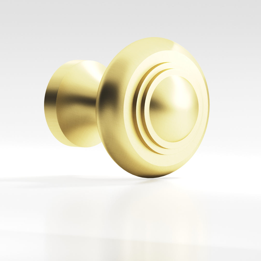 Colonial Bronze 674 Round stepped Cabinet Knob in Matte Satin Brass